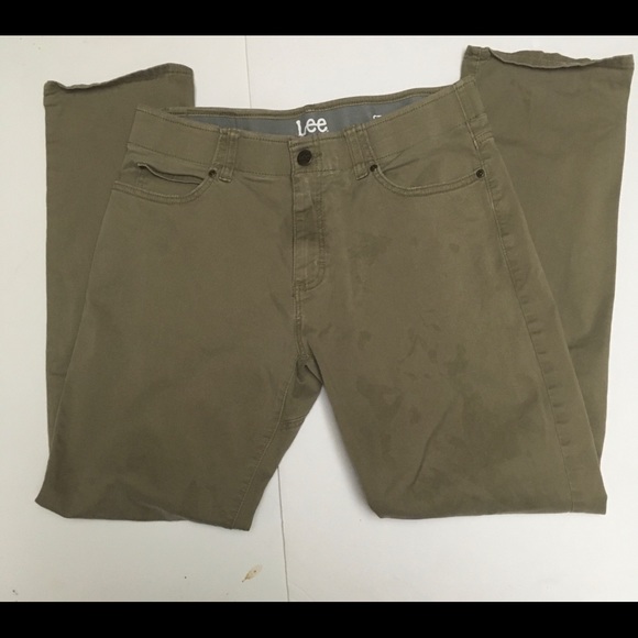 Lee Men's Active Stretch Straight Taper Chino Pants Beige Khaki 33x32 EUC - Picture 1 of 6
